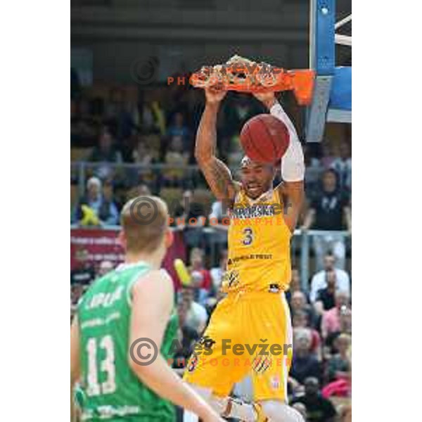 Lance Harris in action during third game of The Final of Nova KBM League basketball match between Sixt Primorska and Petrol Olimpija in Bonifika Arena,Koper, Slovenia on May 24, 2019
