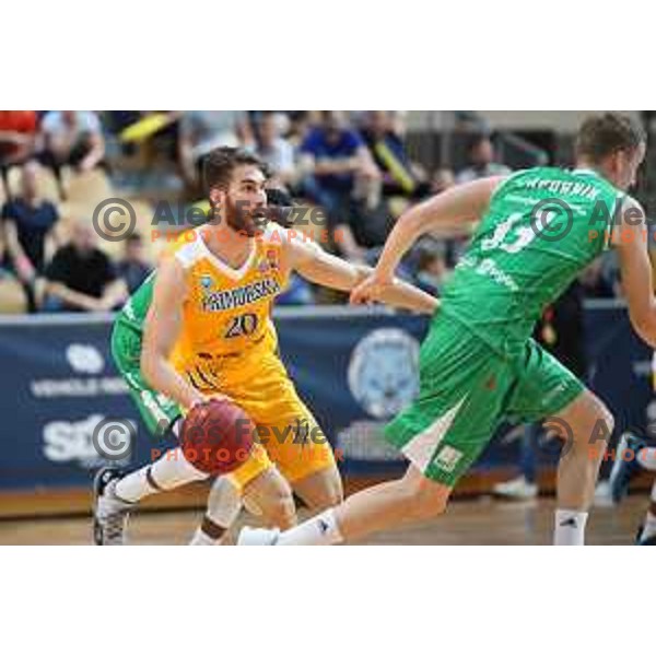 Alen Hodzic in action during third game of The Final of Nova KBM League basketball match between Sixt Primorska and Petrol Olimpija in Bonifika Arena,Koper, Slovenia on May 24, 2019