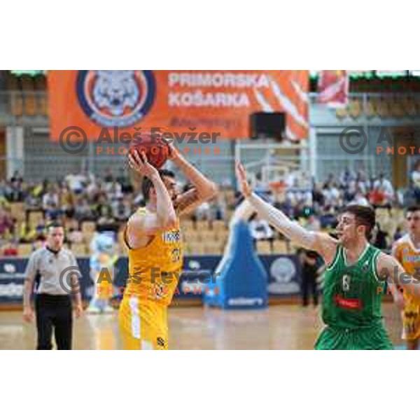 Marko Jagodic Kuridza in action during third game of The Final of Nova KBM League basketball match between Sixt Primorska and Petrol Olimpija in Bonifika Arena,Koper, Slovenia on May 24, 2019