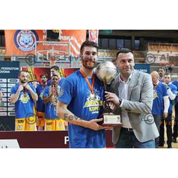 Alen Hodzic and Jernej Mocnik during third game of The Final of Nova KBM League basketball match between Sixt Primorska and Petrol Olimpija in Bonifika Arena,Koper, Slovenia on May 24, 2019