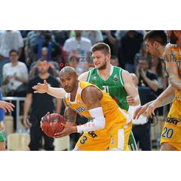 Lance Harris in action during third game of The Final of Nova KBM League basketball match between Sixt Primorska and Petrol Olimpija in Bonifika Arena,Koper, Slovenia on May 24, 2019