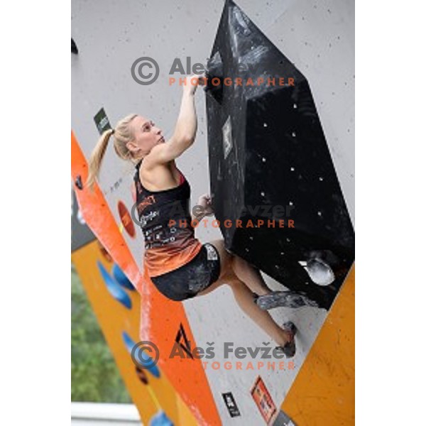 Janja Garnbret during semi-final of Triglav The Rock boulder climbing competition in Ljubljana on May 25, 2019
