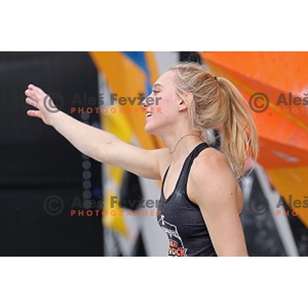 Janja Garnbret during semi-final of Triglav The Rock boulder climbing competition in Ljubljana on May 25, 2019