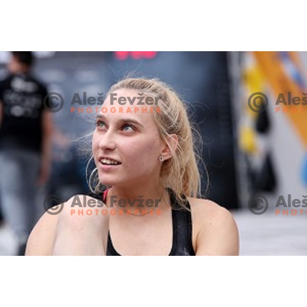 Janja Garnbret during semi-final of Triglav The Rock boulder climbing competition in Ljubljana on May 25, 2019