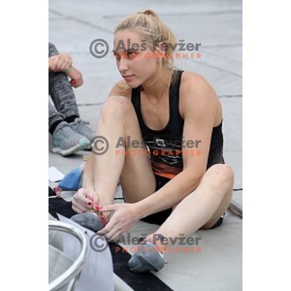 Janja Garnbret during semi-final of Triglav The Rock boulder climbing competition in Ljubljana on May 25, 2019