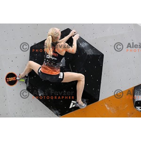 Janja Garnbret during semi-final of Triglav The Rock boulder climbing competition in Ljubljana on May 25, 2019