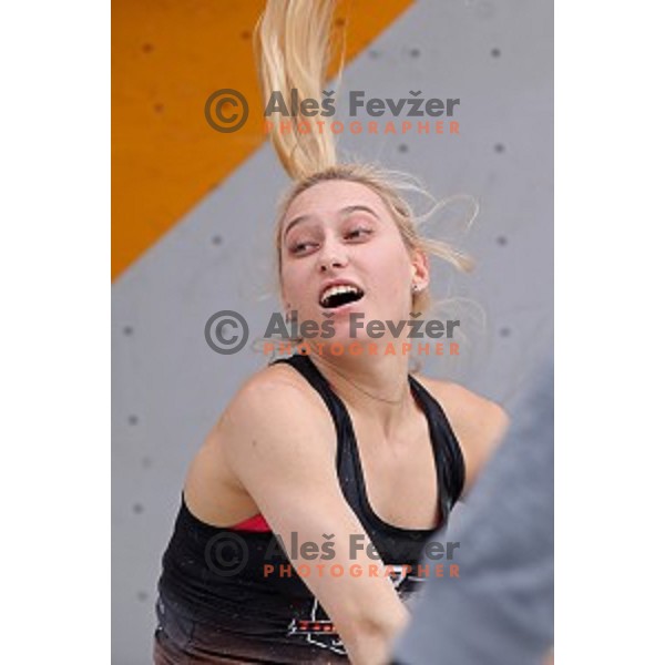 Janja Garnbret during semi-final of Triglav The Rock boulder climbing competition in Ljubljana on May 25, 2019