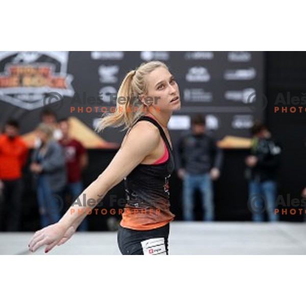 Janja Garnbret during semi-final of Triglav The Rock boulder climbing competition in Ljubljana on May 25, 2019