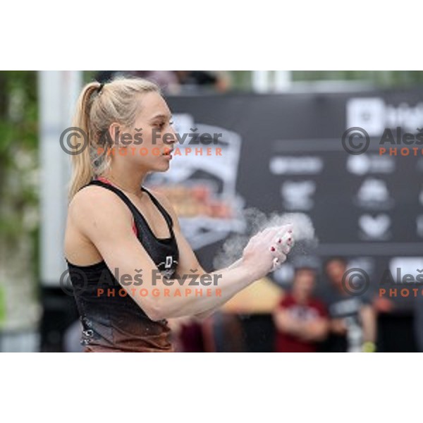 Janja Garnbret during semi-final of Triglav The Rock boulder climbing competition in Ljubljana on May 25, 2019