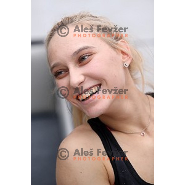 Janja Garnbret during semi-final of Triglav The Rock boulder climbing competition in Ljubljana on May 25, 2019