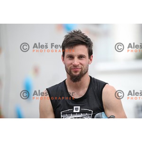 Jernej Kruder during semi-final of Triglav The Rock boulder climbing competition in Ljubljana on May 25, 2019