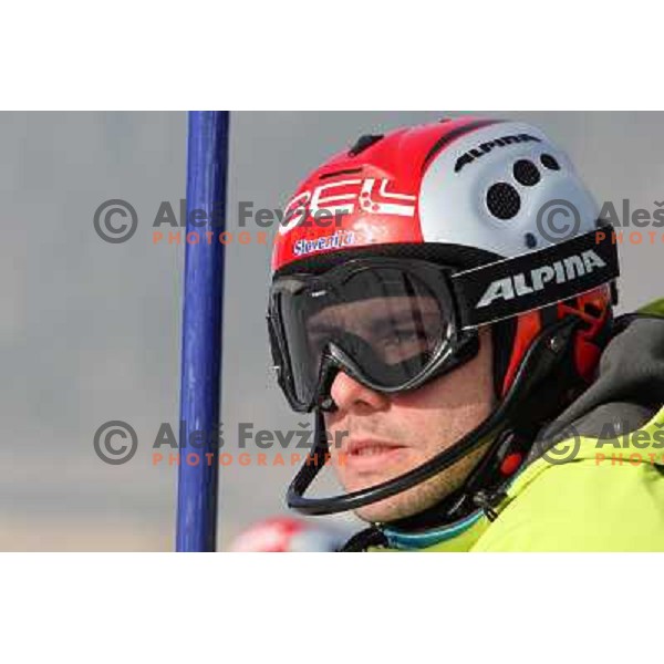 Mitja Dragsic at course inspection before second run of Europa Cup slalom in Kranjska gora, Slovenia 15.2.2008 