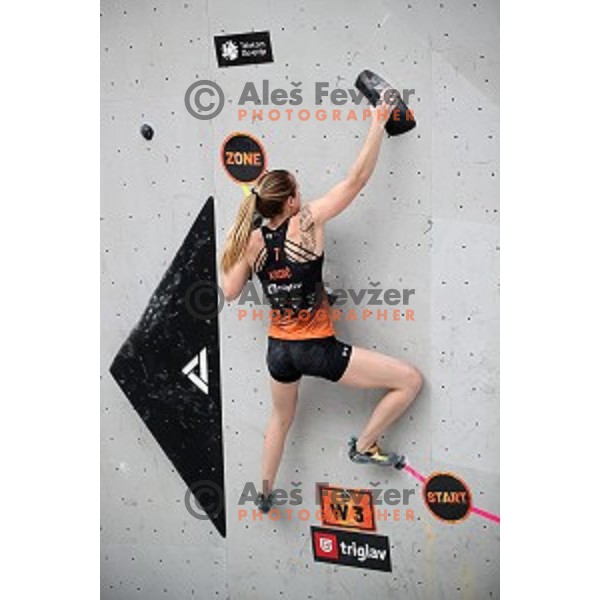 Katja Kadic during semi-final of Triglav The Rock boulder climbing competition in Ljubljana on May 25, 2019