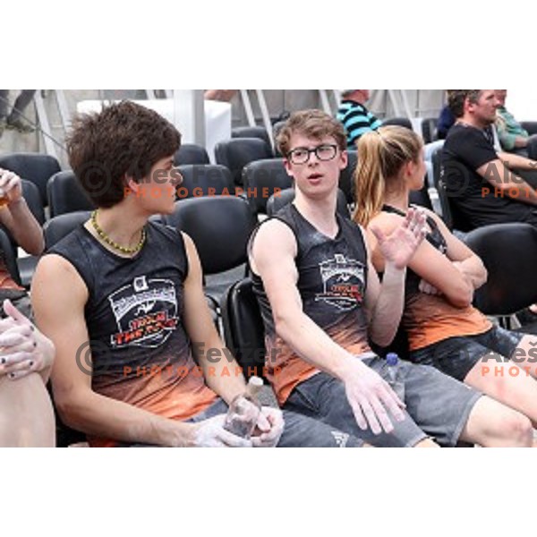 Domen Skofic during semi-final of Triglav The Rock boulder climbing competition in Ljubljana on May 25, 2019