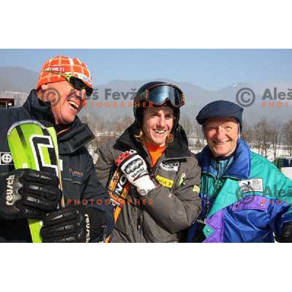 Janez Smitek, Ted Ligety and Joze Dernic after second run of Europa Cup slalom in Kranjska gora, Slovenia 15.2.2008 