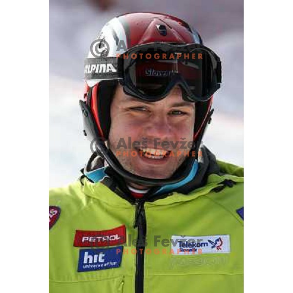Mitja Dragsic at course inspection before second run of Europa Cup slalom in Kranjska gora, Slovenia 15.2.2008 