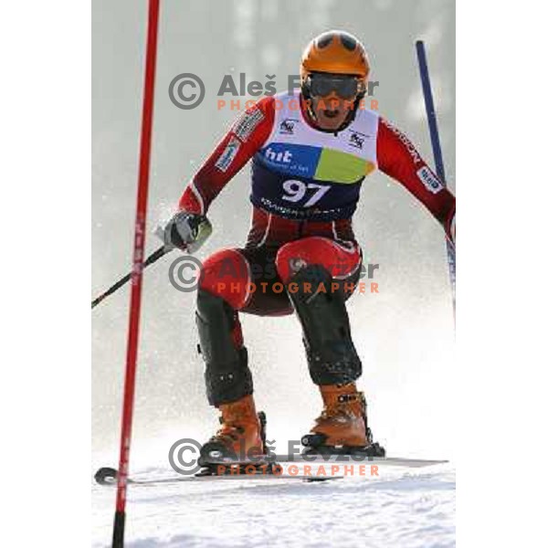 Jan Debeljak skiing in first run of Europa Cup slalom in Kranjska gora, Slovenia 15.2.2008 