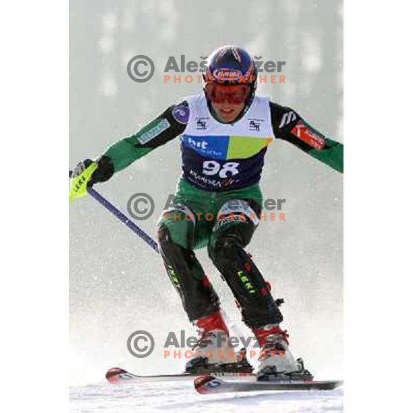 Tomaz Velecic skiing in first run of Europa Cup slalom in Kranjska gora, Slovenia 15.2.2008 