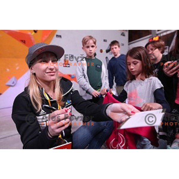 Janja Garnbret, winner of Triglav The Rock boulder climbing competition in Ljubljana on May 25, 2019