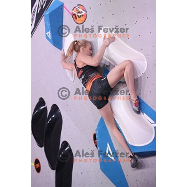 Janja Garnbret, winner of Triglav The Rock boulder climbing competition in Ljubljana on May 25, 2019