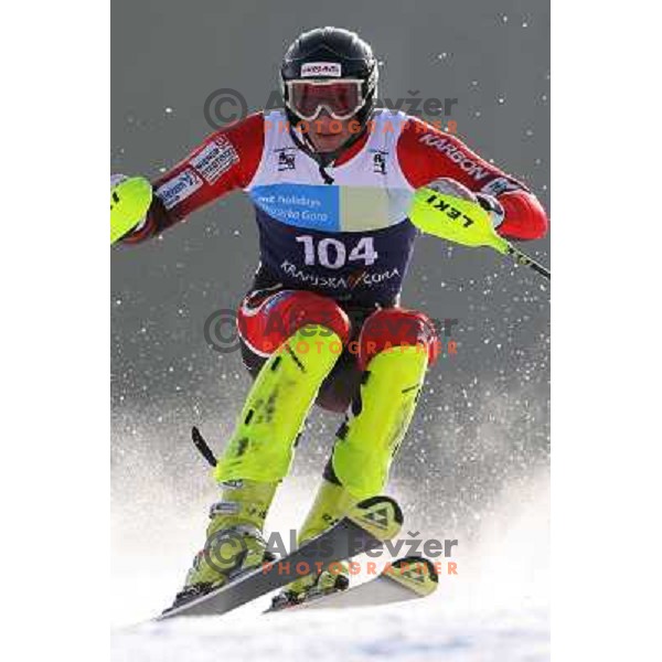 Luka Zajc skiing in first run of Europa Cup slalom in Kranjska gora, Slovenia 15.2.2008 