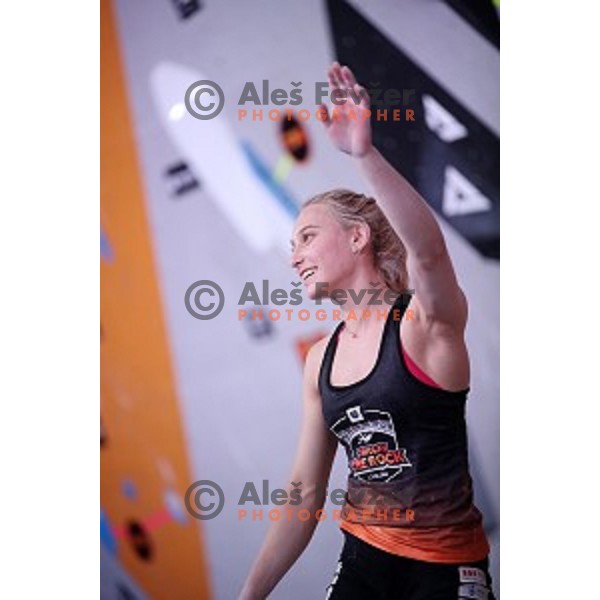 Janja Garnbret, winner of Triglav The Rock boulder climbing competition in Ljubljana on May 25, 2019