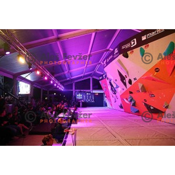during Final of Triglav The Rock boulder climbing competition in Ljubljana on May 25, 2019