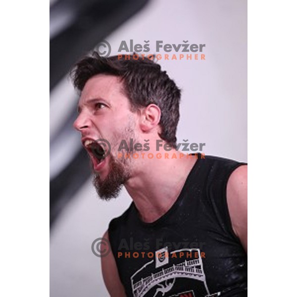 Jernej Kruder in The Final of Triglav The Rock boulder climbing competition in Ljubljana on May 25, 2019