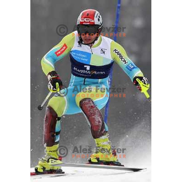 Mitja Dragsic skiing in first run of Europa Cup slalom in Kranjska gora, Slovenia 15.2.2008 
