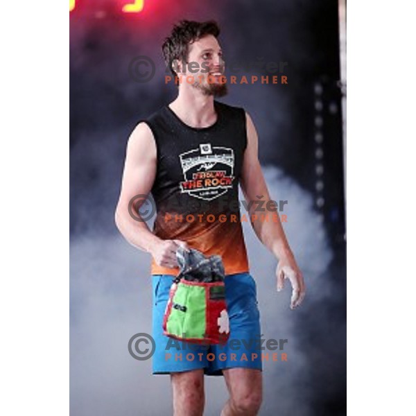 Jernej Kruder in The Final of Triglav The Rock boulder climbing competition in Ljubljana on May 25, 2019