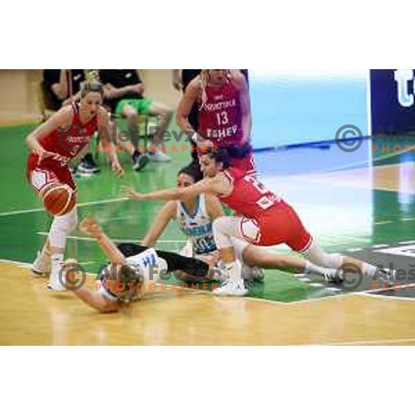 action during friendly Women\'s basketball match between Slovenia and Croatia in Tri Lilija Hall, Lasko on June 1, 2019
