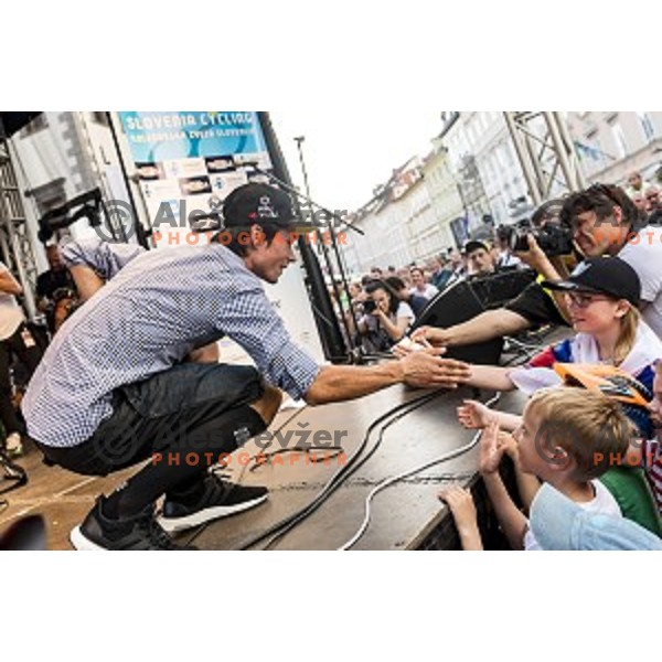 Primoz Roglic during reception for world class Slovenian cyclists after great results at Giro d\'Italia and Race in USA in front of Ljubljana Town Hall, Slovenia on June 3, 2019