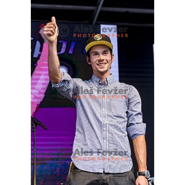 Primoz Roglic during reception for world class Slovenian cyclists after great results at Giro d\'Italia and Race in USA in front of Ljubljana Town Hall, Slovenia on June 3, 2019
