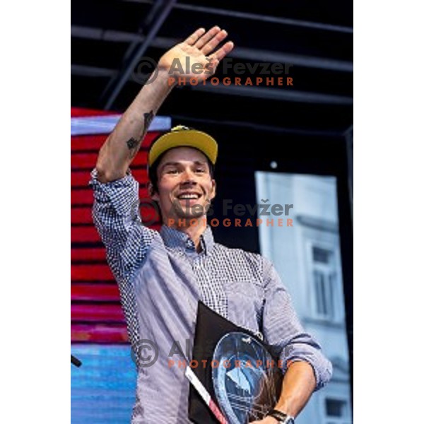 Primoz Roglic during reception for world class Slovenian cyclists after great results at Giro d\'Italia and Race in USA in front of Ljubljana Town Hall, Slovenia on June 3, 2019