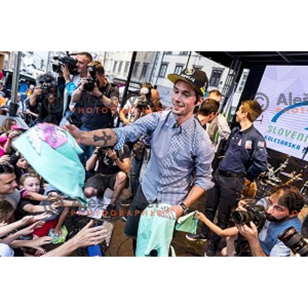 Primoz Roglic during reception for world class Slovenian cyclists after great results at Giro d\'Italia and Race in USA in front of Ljubljana Town Hall, Slovenia on June 3, 2019