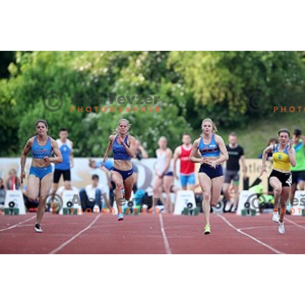 Anita Horvat and Maja Mihalinec sprinting on 100 meters at International athletics meeting in Ljubljana, Slovenia on June 5, 2019