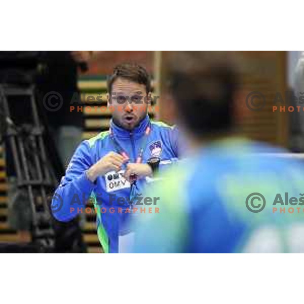 Uros Bregar in action during 2019 World Championship play off between Slovenia and Northern Macedonia handball match in Celje, Slovenia on June 6, 2019