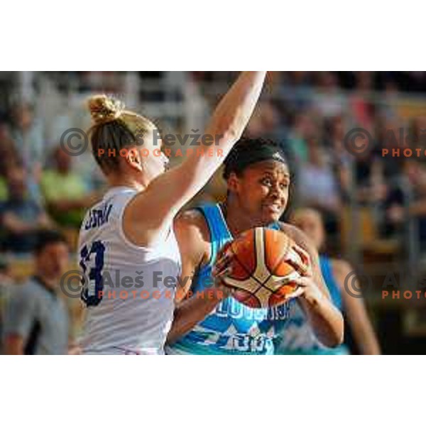 Shante Evans in action during friendly Women\'s basketball match between Slovenia and Great Britain in Polaj Hall, Trbovlje on June 7, 2019