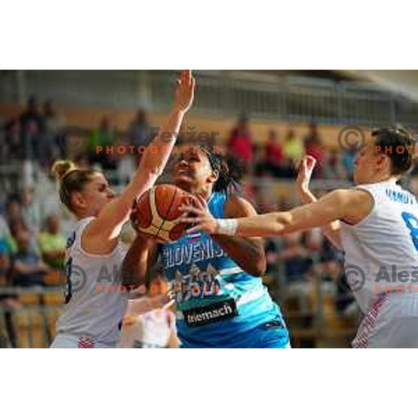 Shante Evans in action during friendly Women\'s basketball match between Slovenia and Great Britain in Polaj Hall, Trbovlje on June 7, 2019