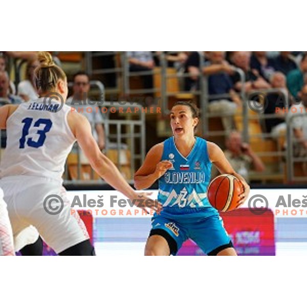 Teja Oblak in action during friendly Women\'s basketball match between Slovenia and Great Britain in Polaj Hall, Trbovlje on June 7, 2019
