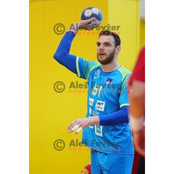 Borut Mackovsek in action during friendly handball match between Slovenia and Austria in Cerklje na Gorenjskem sports hall on June 8, 2019