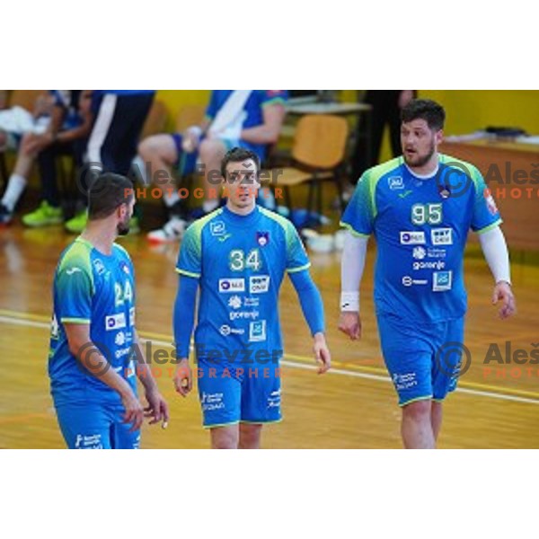 Rok Ovnicek in action during friendly handball match between Slovenia and Austria in Cerklje na Gorenjskem sports hall on June 8, 2019