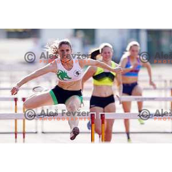 Joni Tomicic Prezelj, winner of Women\'s 100 meters hurdles at Slovenian Athletics Cup in Celje, Slovenia in June 15, 2019