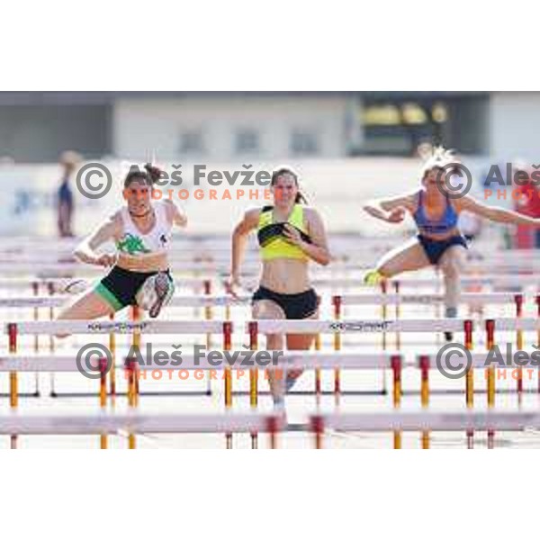 Joni Tomicic Prezelj, winner of Women\'s 100 meters hurdles at Slovenian Athletics Cup in Celje, Slovenia in June 15, 2019