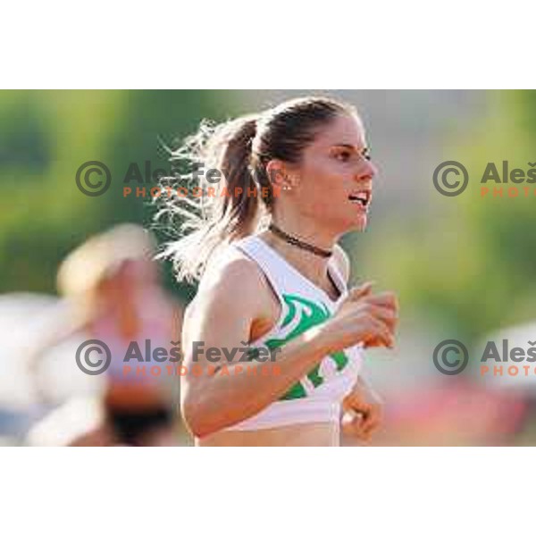 Joni Tomicic Prezelj, winner of Women\'s 100 meters hurdles at Slovenian Athletics Cup in Celje, Slovenia in June 15, 2019