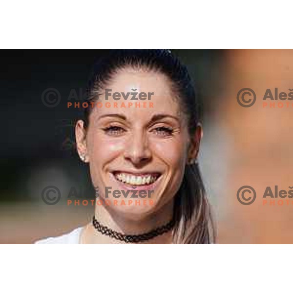 Joni Tomicic Prezelj, winner of Women\'s 100 meters hurdles at Slovenian Athletics Cup in Celje, Slovenia in June 15, 2019