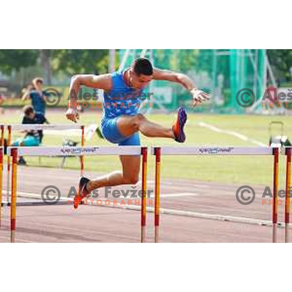 Filip Jakob Demsar, winner of Men\'s 110 meters hurdles at Slovenian Athletics Cup in Celje, Slovenia in June 15, 2019