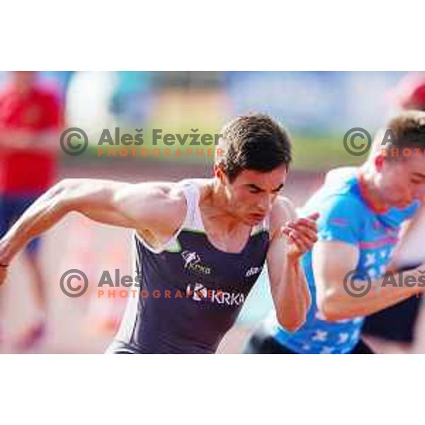 Tilen Ovnicek, winner of Men\'s 100 meters at Slovenian Athletics Cup in Celje, Slovenia in June 15, 2019