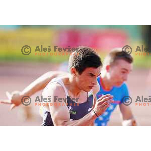 Tilen Ovnicek, winner of Men\'s 100 meters at Slovenian Athletics Cup in Celje, Slovenia in June 15, 2019