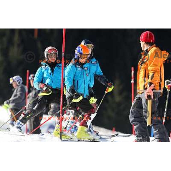 Team holland at slalom race for 33. Loka Cup, international children skiing competition in Stari Vrh, Skofja Loka, Slovenia on 16.2.2008 